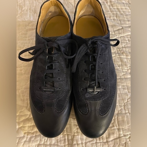 Authentic Navy blue leather & suade sneakers size 11.5 Ermenegildo zegna